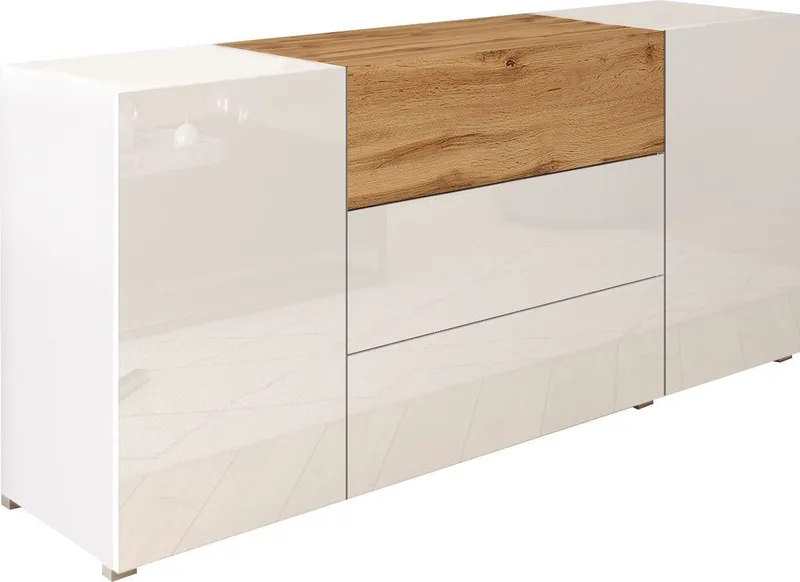 Home affaire Sideboard BERLIN, Moderne grifflose Kommode Breite 150 cm, 4 Schubkästen/ 2 Türen, Weiß, – Produktbild 4 von 7