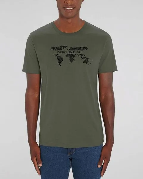Human Family Human Family Bio Unisex Rundhals T-Shirt "Protect our Planet", Khaki, – Produktbild 1 von 2