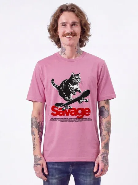 watapparel watapparel T-Shirt Unisex Savage cat, Bubble pink, – Produktbild 2 von 3