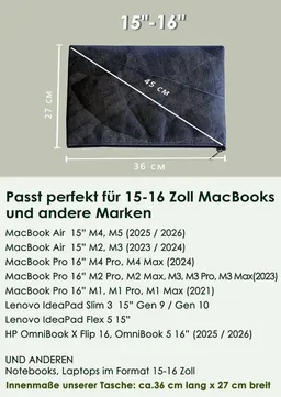 BY COPALA BY COPALA Nachhaltige 15–16 Zoll Laptoptasche aus Teak-Blattleder | Gefütterte vegane Laptop Hülle / Laptop Sleeve, handgemacht & wasserabweisend – Unikat Schutzhülle für MacBook Pro/Air, Lenovo & HP in grau - metallic / dunkelbraun – Produktbild 1 von 1