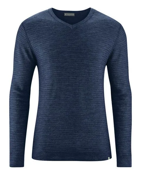 HempAge HempAge Klassischer V-Kragen Pullover Wolle/Hanf/Biobaumwolle, Navy(blau), – Produktbild 1 von 3