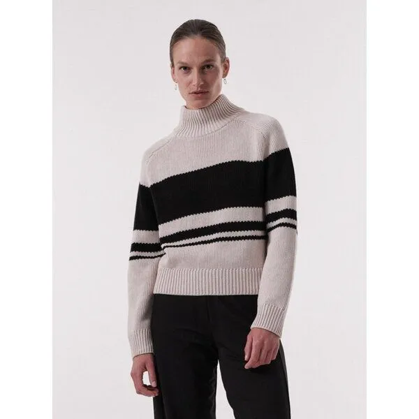 LANIUS LANIUS Colourblock-Pullover aus Bio-Baumwolle, Off white melange/black, – Produktbild 3 von 4