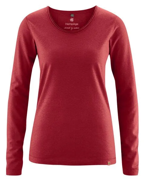 HempAge HempAge Damen Langarm-Shirt Lene Hanf/Bio-Baumwolle, Ruby(rot), – Produktbild 1 von 4