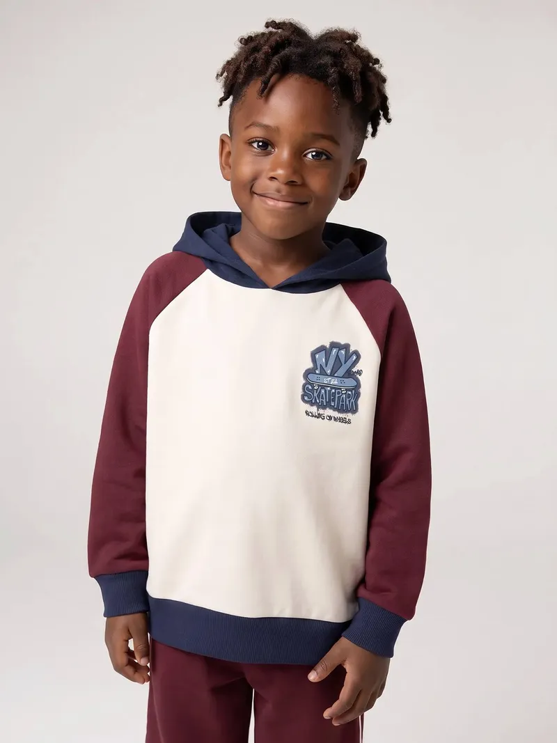 Vertbaudet Vertbaudet Kapuzensweatshirt Jungen Colorblock, Bordeaux, – Produktbild 5 von 6