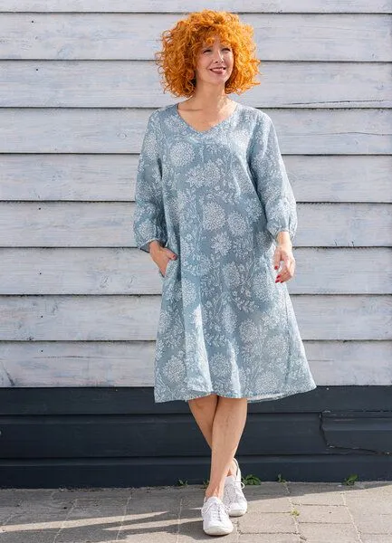 Heidekönigin Heidekönigin Leinenkleid m. V-Ausschnitt, Graublau, – Produktbild 1 von 1