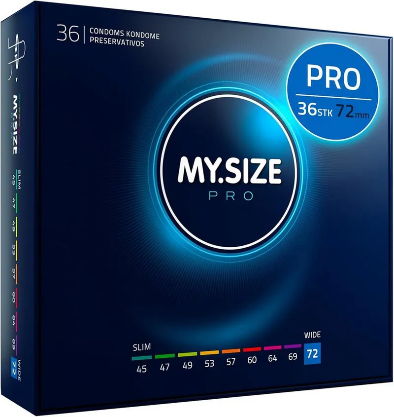 MY.SIZE Kondome PRO ELITE Kondome, 9 Größen, 45-72 mm, Schlank-XXXXL, Extra reines Vytex-Latex, leicht zu öffnen, hauchdünn 0,05mm – Produktbild 7 von 7