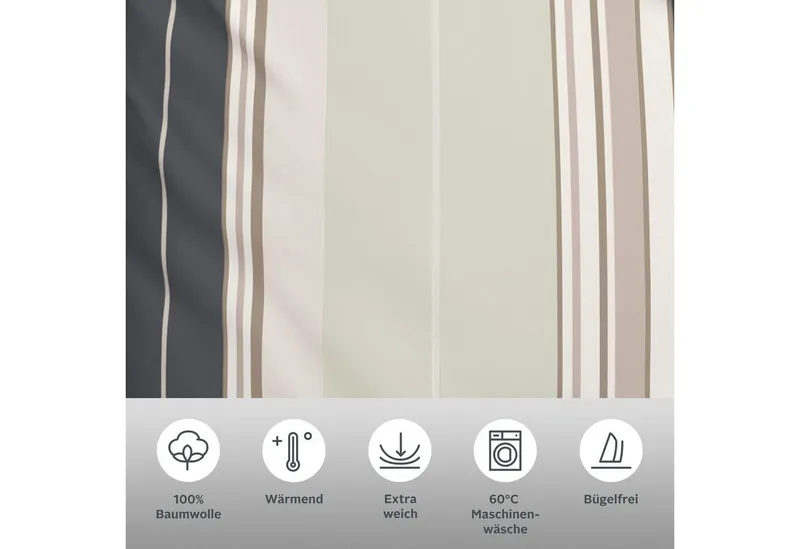 OTTO home Bettwäsche Golfi in Gr. 135x200 oder 155x220 cm, Biber, 2 teilig, sportliche Streifen Bettwäsche aus Baumwolle, Marke H.I.S by OTTO home, Grau, – Produktbild 3 von 5