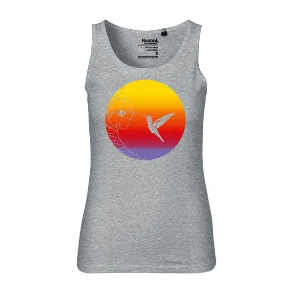 HANDGEDRUCKT HANDGEDRUCKT Frauen Tank Top "Kolibri" aus 100% Bio Baumwolle (kbA), Sports grey, – Produktbild 1 von 2