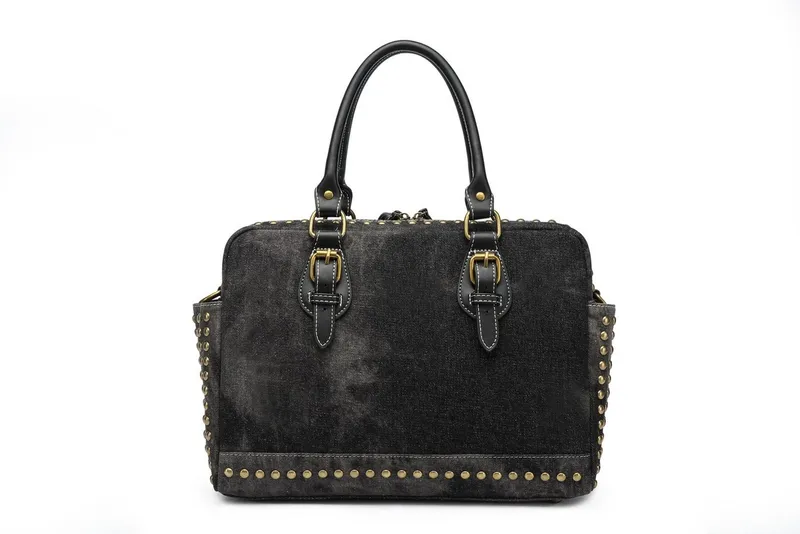 Collezione Alessandro Collezione Alessandro Schultertasche Denim, aus griffigem Jeansstoff mit Nieten, Schwarz, – Produktbild 4 von 5