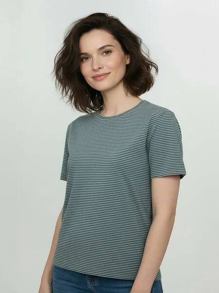 GreenBomb GREENBOMB Basic Nova - Kastiges T-Shirt aus Bio-Baumwolle / GOTS / Fair & Vegan, Grau (fogstone stripes), – Produktbild 2 von 4