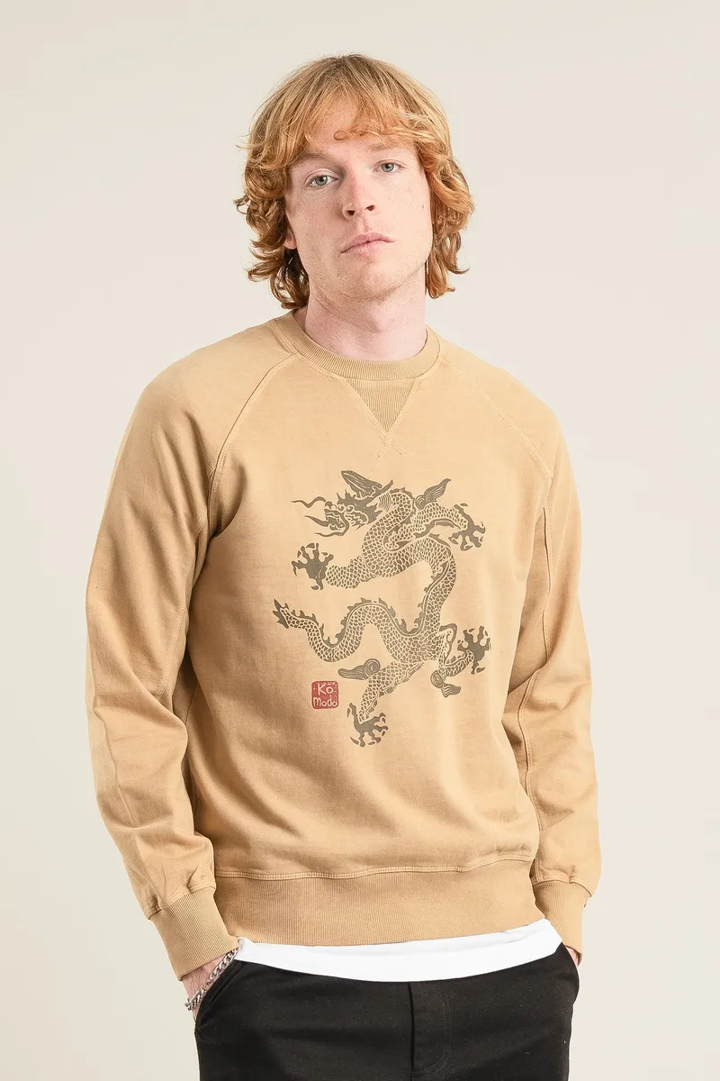 KOMODO KOMODO Herren vegan Sweatshirt Drache Croissant, Beige, – Produktbild 1 von 2