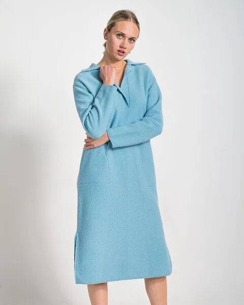 Alma & Lovis Alma & Lovis Legeres Maxikleid aus Bio-Wolle (kbT) | Walk Polokleid, Mint, – Produktbild 3 von 4