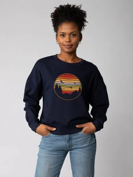 watapparel watapparel Sweatshirt Frauen Sunset Berge & Tannen, French navy, – Produktbild 2 von 2