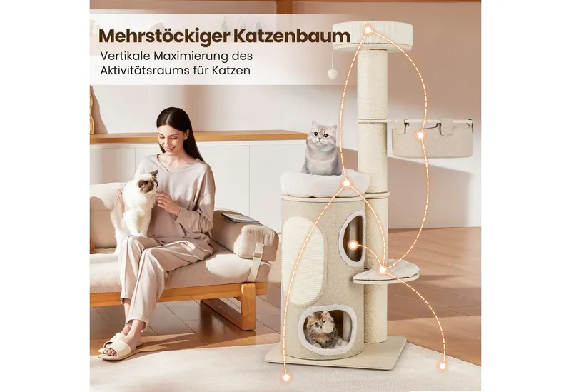 KOMFOTTEU Kratzbaum, mit 2-stöckiger Katzenwohnung & 2 Sitzstangen – Produktbild 4 von 5