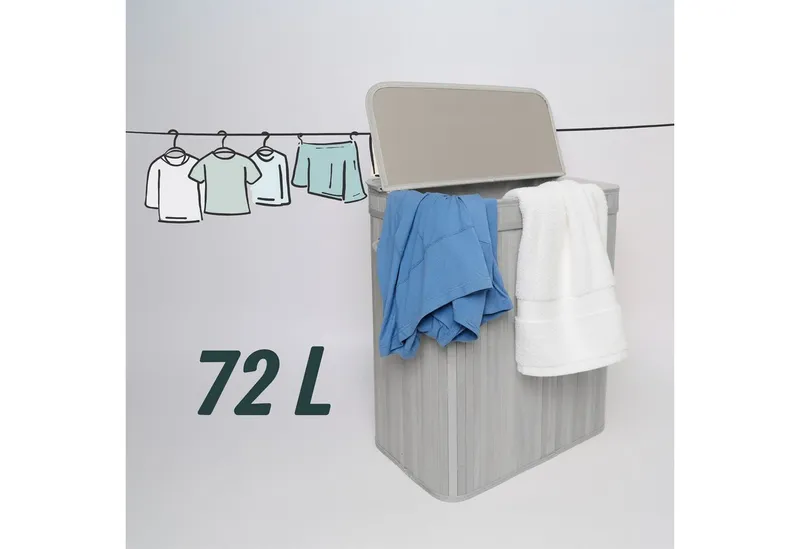RELAXDAYS RELAXDAYS Wäschekorb Bambus Wäschekorb mit Deckel (1 St), grau, 72 L, Grau, – Produktbild 5 von 5