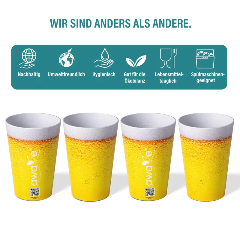 AWAVE Trinkbecher 500 ml rPET Set 4-teilig, mit Eichstrich – Produktbild 3 von 4