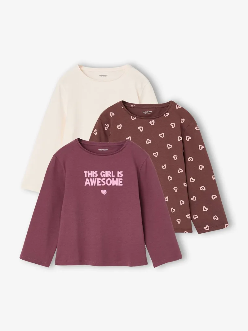 Vertbaudet 3er-Pack Langarmshirts Mädchen mit Print BASIC, Wollweiß, – Produktbild 1 von 4
