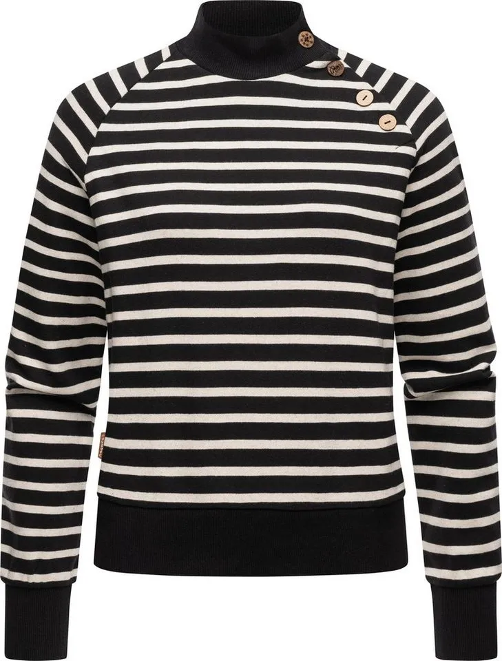 ragwear ragwear Sweatshirt Majjorka Stylisches Damen Langarmshirt mit Rippbündchen und Zierknöpfen, Schwarz, – Produktbild 2 von 3