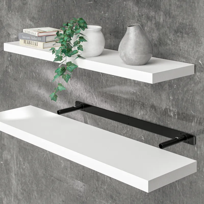 Casaria® Wandregal Schweberegal 90cm Weiß + Halterung, Weiß, – Produktbild 2 von 2