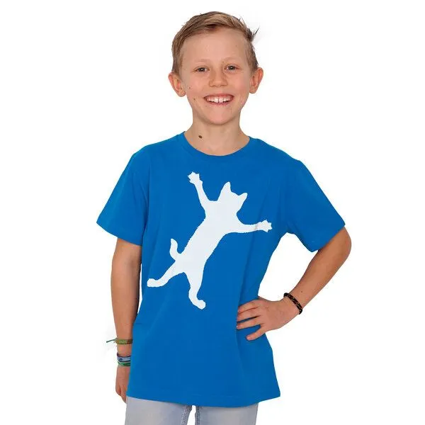 HANDGEDRUCKT HANDGEDRUCKT "Klammerkatze" Unisex Kinder T-Shirt, Bright blue, – Produktbild 1 von 3