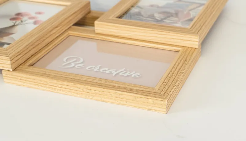 queence Bilderrahmen Collage Rahmen 3D Holz in braun, für 4 Bilder (1 St), Platz für 4 Fotos in 10x15cm, Braun, – Produktbild 4 von 5