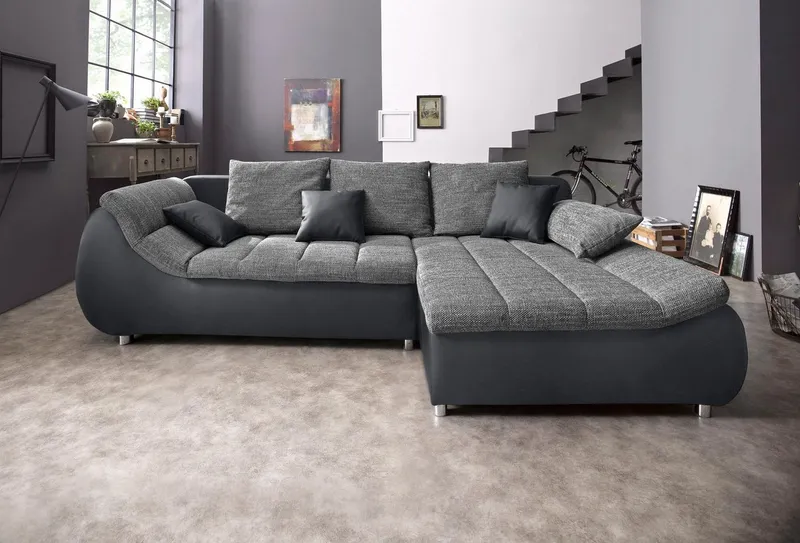 Home affaire Ecksofa Imola, bequem, aktuelle Steppung im Sitz, L-Form, Breite 270cm, wahlweise mit Bettfunktion, Grau|schwarz, – Produktbild 6 von 8