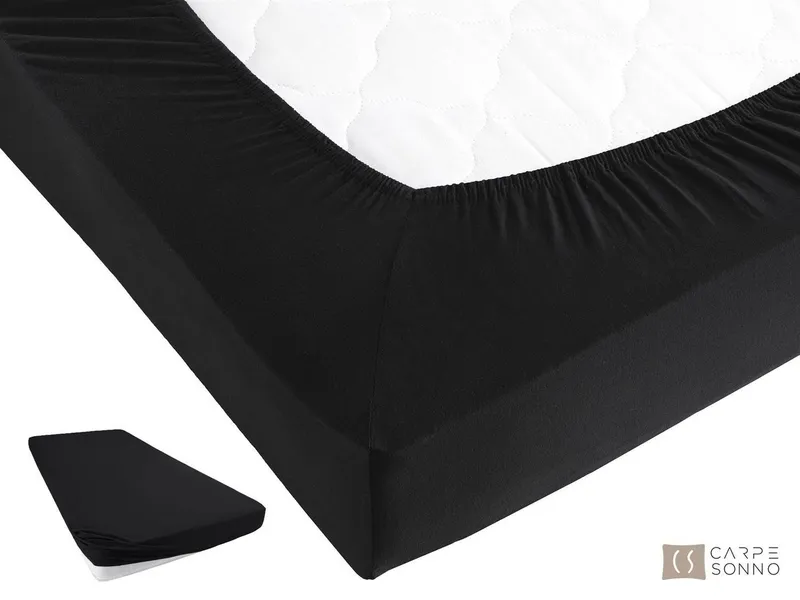 Carpe Sonno Spannbettlaken Jersey 90x200 100x200 120x200 140x200 160x200 180x200 200x200 70x140, Jersey, Gummizug: rundum, (1 Stück), 100% Baumwolle Spannbettlaken 90x200 Spannbetttuch Schwarz, Schwarz, – Produktbild 1 von 5