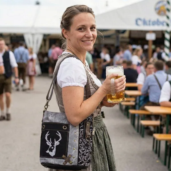 Domelo Domelo Umhängetasche. Canvas Trachtentasche mit Hirsch-Motiv, grau/ schwarz – Produktbild 7 von 8
