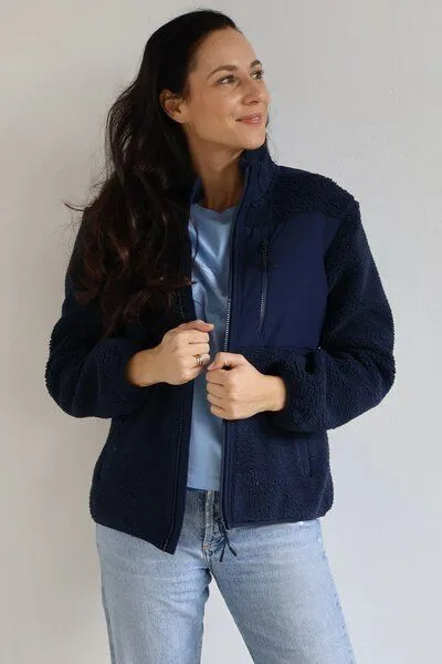 Kultgut Kultgut ProEarth- New Recycling Generation - Kuschelige Sherpa Fleecejacke / With Love, Dunkelblau, – Produktbild 5 von 5