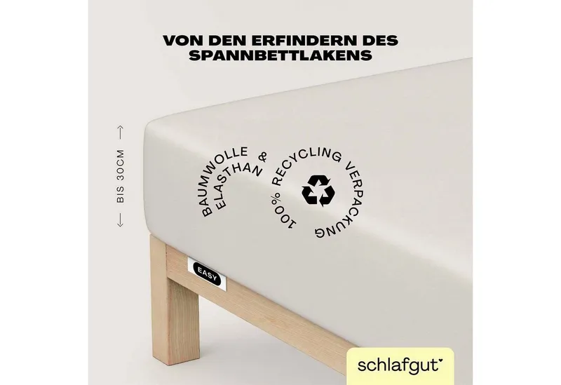Schlafgut Schlafgut Spannbettlaken EASY JERSEY ELASTHAN Bettlaken, 170 g/m², 95% Baumwolle, 5% Elasthan, Jersey, Gummizug: rundum, (1 Stück), Spannbettlaken bis 30 cm Höhe, bügelfrei, pflegeleicht, perfekter Sitz, Beige, – Produktbild 6 von 8