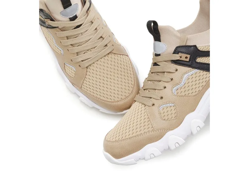 John Devin John Devin Schnürschuh, Freizeitschuh, Halbschuh, Schnürhalbschuh, Turnschuh Sneaker im sportiven Look mit Mesh-Einsatz VEGAN, Beige, – Produktbild 4 von 5