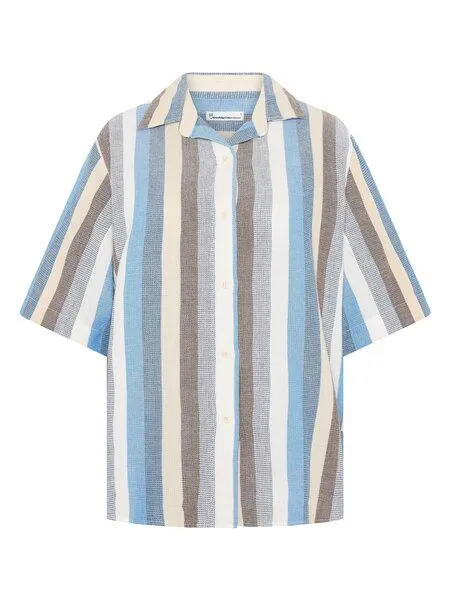 KnowledgeCotton Apparel KnowledgeCotton Apparel Lockere kurzarm Hemdbluse mit Struktur aus Bio-Baumwolle, Hellblau-skyway, – Produktbild 3 von 3