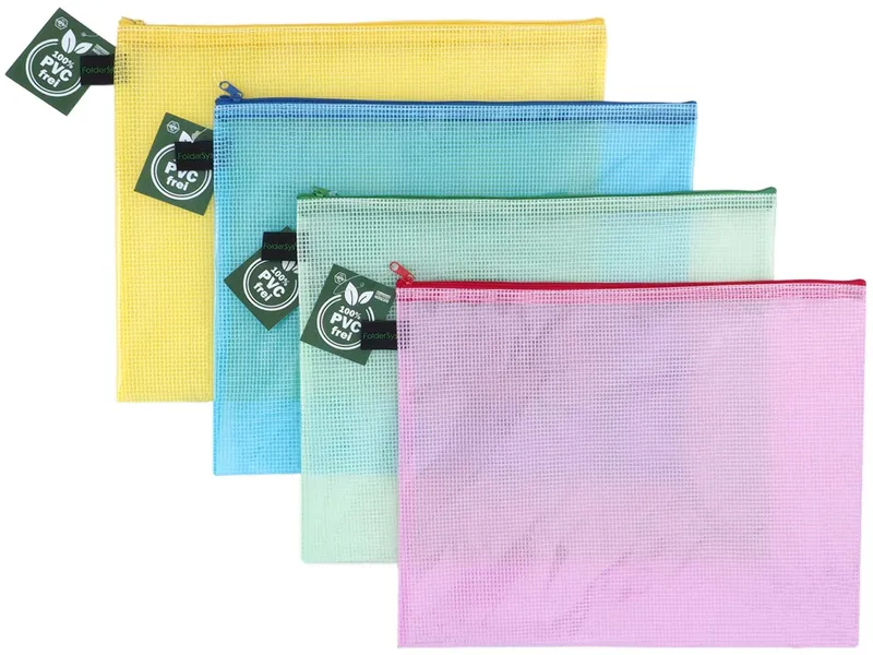 FolderSys FolderSys 4er-Set Kleinkram-Beutel mit Reißverschluss, DIN A4, EVA, farbig sortiert – Produktbild 1 von 1