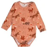Walkiddy Baby Langarmbody GOTS zertifiziert, Bio-Baumwolle, terracotta, Eichhörnchen-Muster, weich, Druckknöpfe – Walkiddy – Produktbild 1 von 1