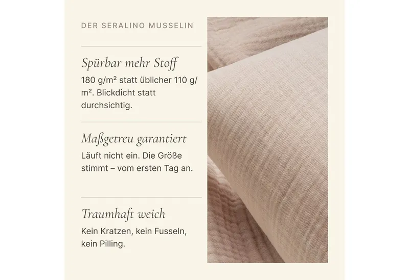 Seralino Kissenbezüge 2er Set aus Musselin (100% Bio Baumwolle) blickdicht, weich, (2 Stück), besonders weich, bügelfrei, formstabil, verdeckter Reißverschluss, Beige, – Produktbild 4 von 5