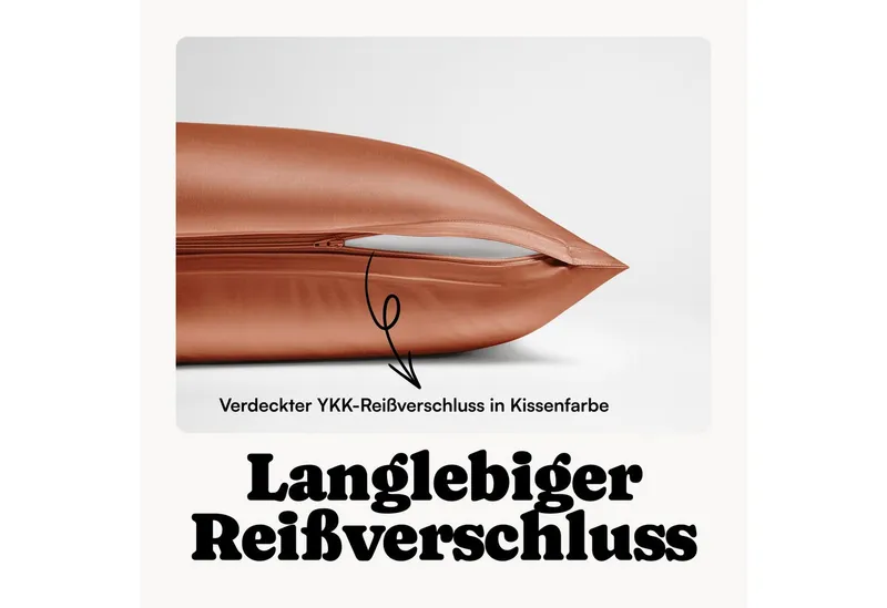 Seralino Kissenbezüge Mako Satin Kissenbezug (100% Bio Baumwolle) weich, hautfreundlich, (2 Stück), Fairtrade/ GOTS zertifizierte uni Kissenhülle mit Reißverschluss, Orange, – Produktbild 5 von 5
