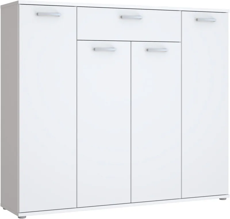 FORTE Kommode Kombikommode, Stauraum, Einlegeböden verstellbar, B/H/T ca.140/120/34 cm, viel Stauraum, PEFC zertifiziert, Weiß, – Produktbild 2 von 5