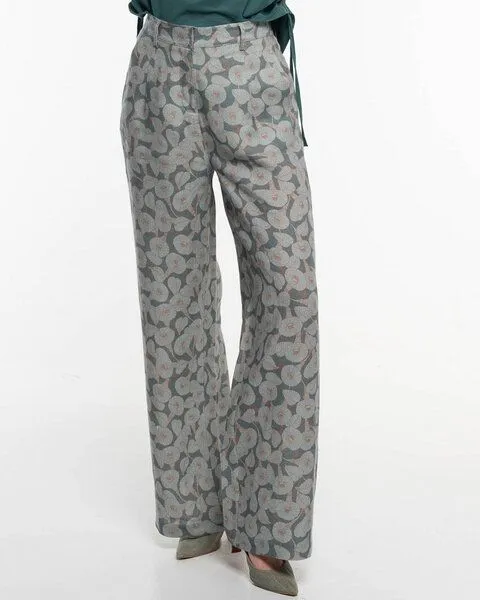 Alma & Lovis Alma & Lovis Stylische Print-Marlenehose aus reinem Leinen | Calla Marlene, Jaspis (grau-blau), – Produktbild 1 von 4
