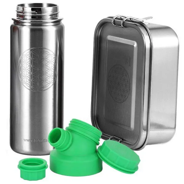 JN JuNiki's JN JuNiki's Set "Blume des Lebens": Lunchbox + 550ml isolierte Edelstahltrinkflasche, Grün, – Produktbild 1 von 4