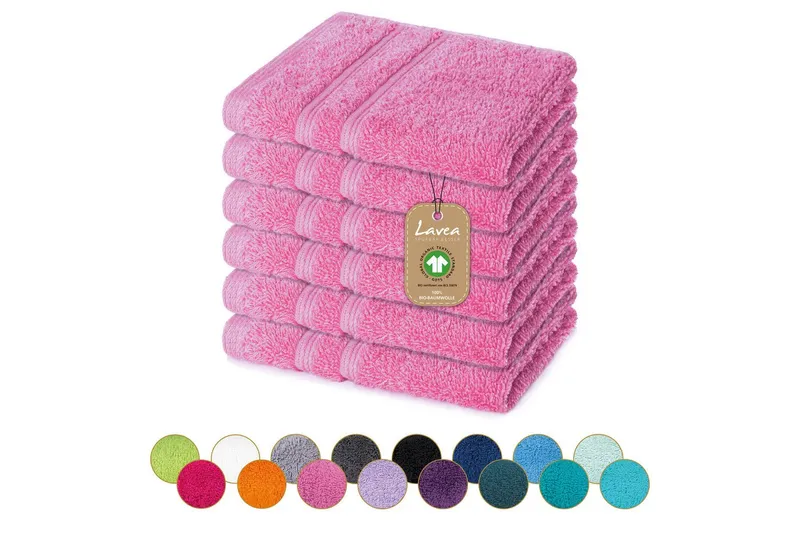 Lavea Seiftuch Bali Seiftücher, Waschlappen Frottee 30x30 cm, Weiches Bio-Baumwollfrottee (Set, 6-St), kleine Handtücher, Handtuch-Set, GOTS-zertifiziert, Rosa, – Produktbild 1 von 5