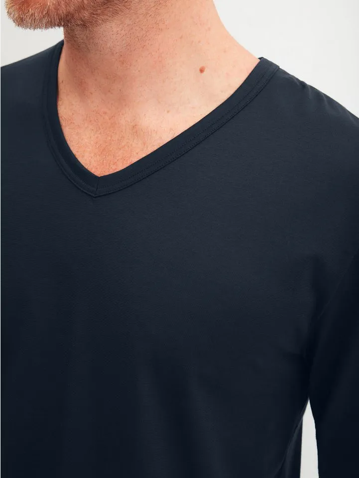 CALIDA CALIDA Schlafanzug Cotton Special (2 tlg) Langarm, V-Ausschnitt, Comfort Fit, lange Hose, Blau, – Produktbild 4 von 5