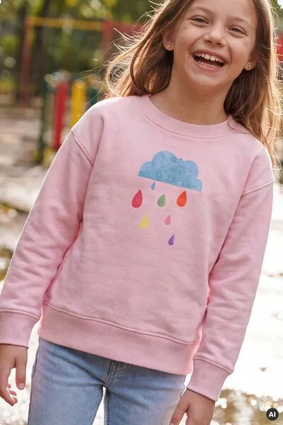 MelaDi Meladi Kinder Sweater aus Biobaumwolle - Regenwolke auf Pink, Natural white, – Produktbild 6 von 7