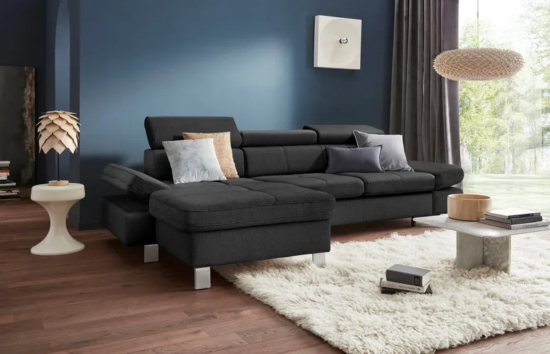 exxpo - sofa fashion Ecksofa Fiji, inkl. Kopfteilverstellung & Armlehnenfunktion, bequem, L-Form, bequem durch Kopf- und Armteilverstellung, wahlweise mit Bettfunktion, Grau, – Produktbild 2 von 5