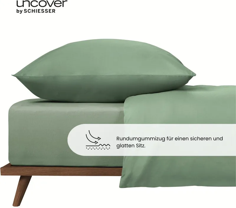 uncover by SCHIESSER Spannbettlaken New Jersey aus 100% Baumwolle, Jersey, Gummizug: rundum, (1 Stück), OEKO-TEX® MADE IN GREEN, Grün, – Produktbild 1 von 5