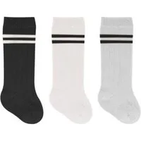 bistyle bistyle Baby-Socken Knielange Babysocken, 3er Pack ,zertifiziert, hoher Baumwollanteil, Schwarz ecru grau gestreift, – Produktbild 1 von 1
