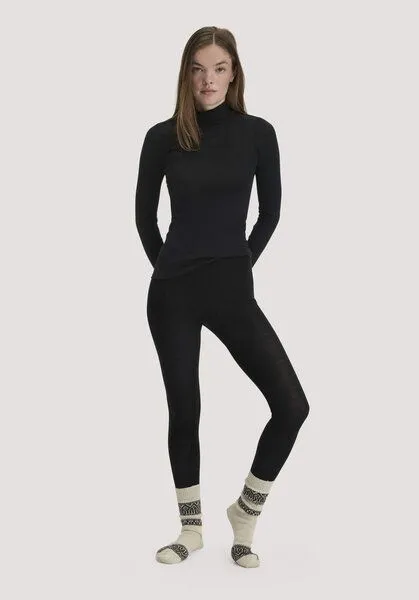 hessnatur hessnatur Leggings Regular Cut PURE FUNCTION aus Bio-Merinowolle mit Seide, Schwarz, – Produktbild 1 von 4
