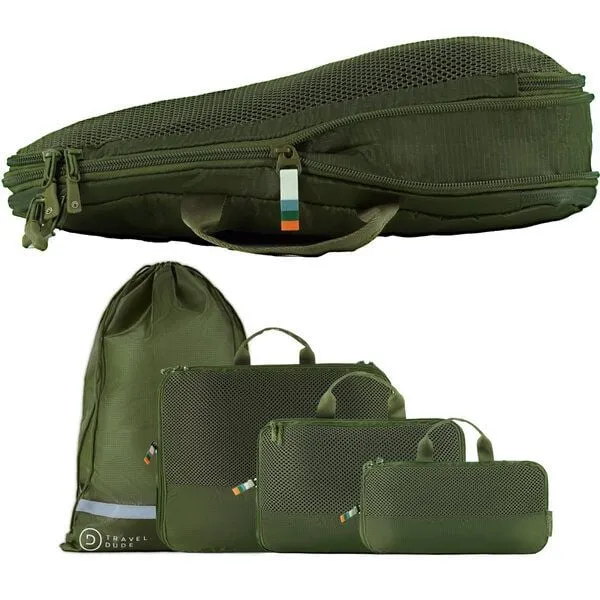 TRAVEL DUDE TRAVEL DUDE Packing Cubes mit Kompression aus recycelten Plastikflaschen, Dunkelgrün, – Produktbild 1 von 5