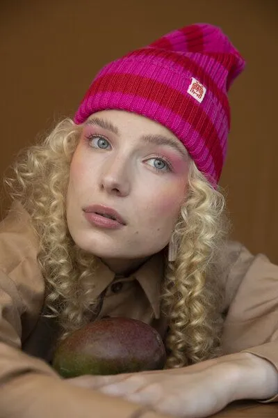 Strickmütze aus Merinowolle, abstehend Unisex Kiwistories, Rosa, – Produktbild 4 von 4