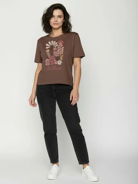 GreenBomb GREENBOMB Les Fleurs Nova - Kastiges T-Shirt aus Bio-Baumwolle / hochwertiger Print / GOTS / Fair & Vegan, Braun (earth wood), – Produktbild 3 von 4