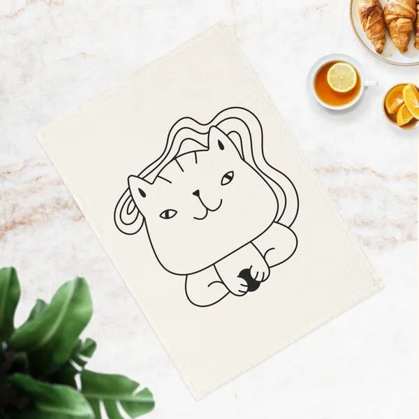 PepMelon Niedliche Katze Geschirrtuch, 50 x 70 cm, Bio-Baumwolle – Produktbild 3 von 4